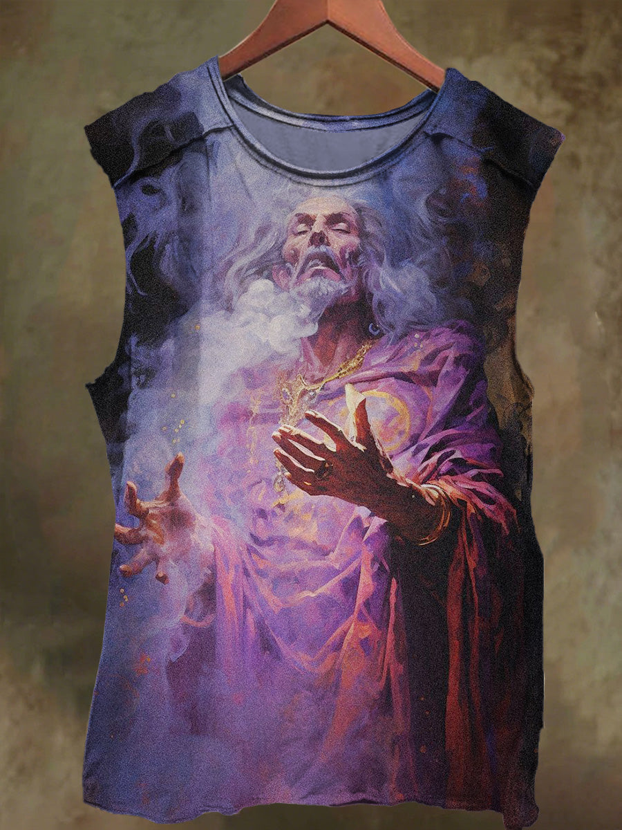 Unisex Elder Wizard Print Casual Cotton Tank Top