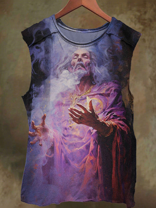 Unisex Elder Wizard Print Casual Cotton Tank Top