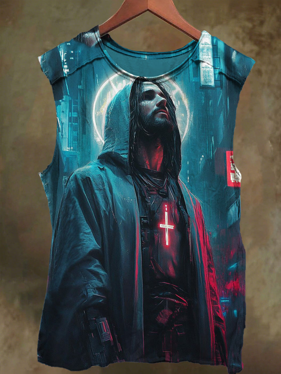Unisex Jesus Future Tech Print Casual Cotton Tank Top