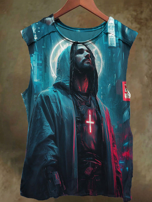Unisex Jesus Future Tech Print Casual Cotton Tank Top