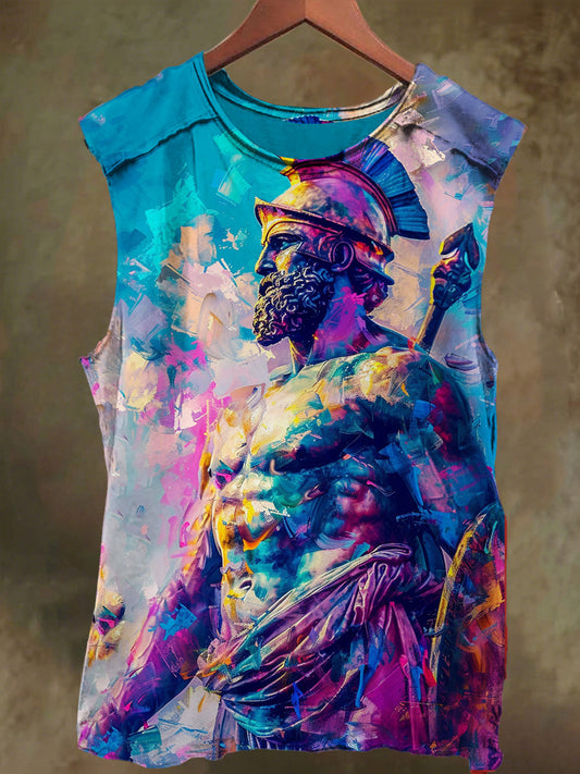 Unisex Colorful Graffiti Warrior Print Casual Cotton Tank Top