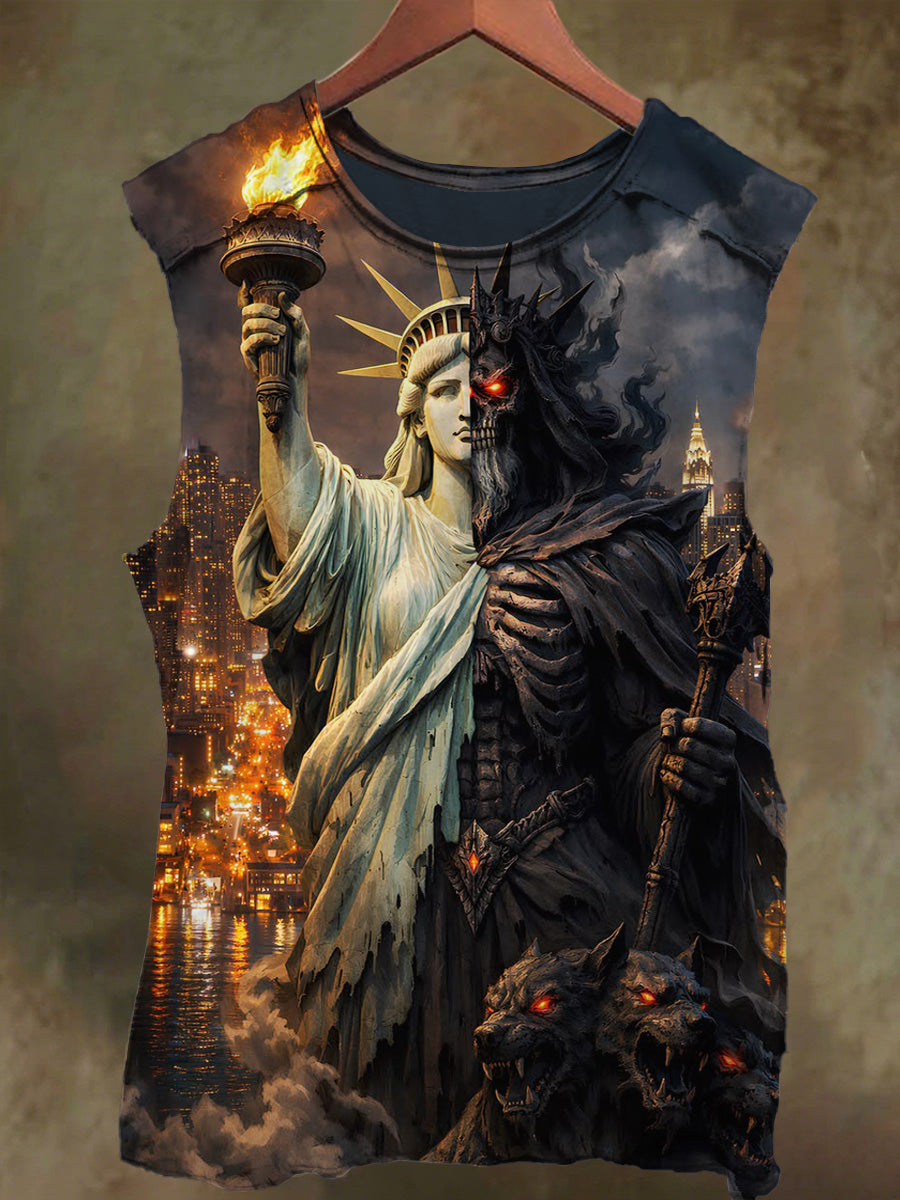 Unisex Statue of Liberty Devil Print Casual Cotton Tank Top