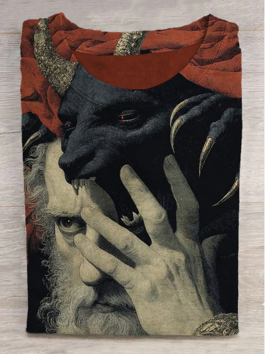 Beast and Elder Print Crew Neck Short Sleeve T-Shirt