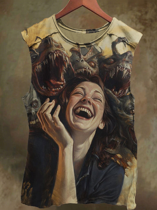 Unisex Beast and Maiden Print Casual Cotton Tank Top