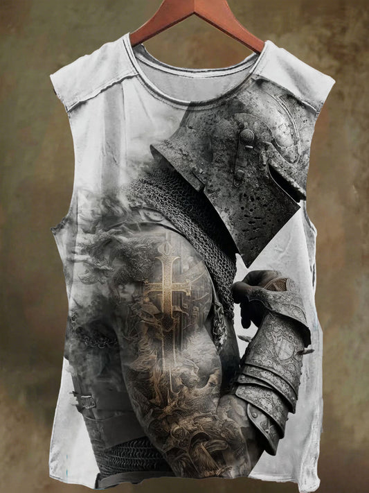 Unisex Cross Prayer Knight Print Casual Cotton Tank Top