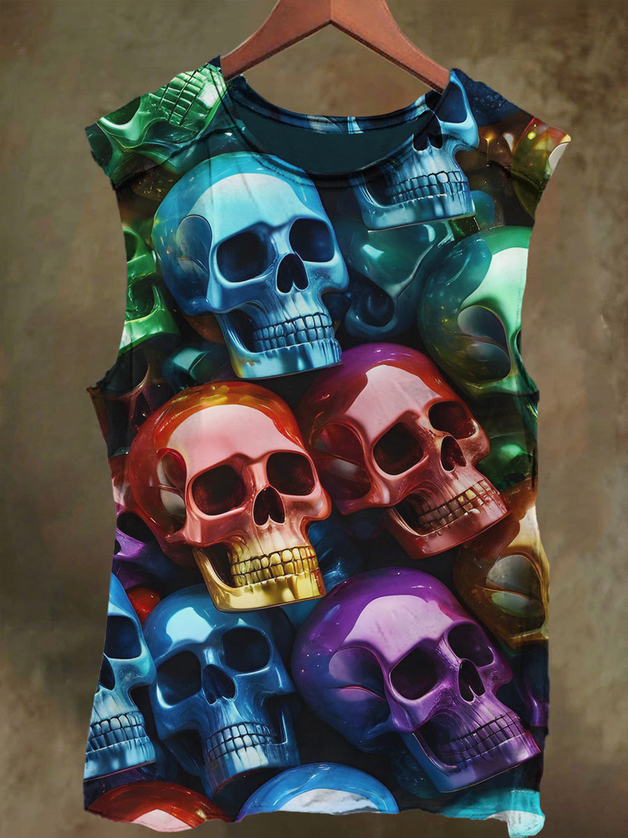 Unisex Solid-Color Skeleton Print Casual Cotton Tank Top