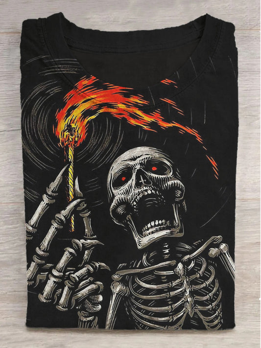 Skull Candle Print Crew Neck Short Sleeve T-Shirt