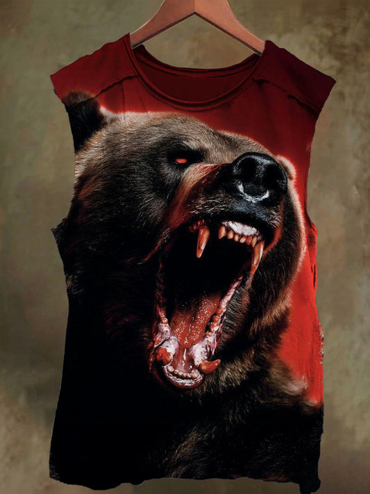Unisex Bear Warrior Print Casual Cotton Tank Top