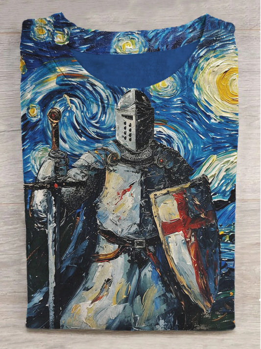 Starry Sky Crusader Print Crew Neck Short Sleeve T-Shirt