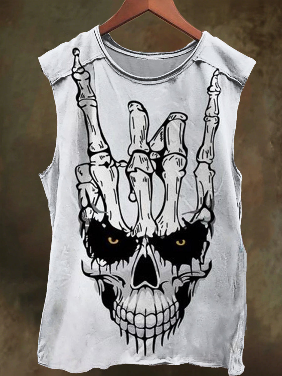 Unisex Abstract Skull Print Casual Cotton Tank Top