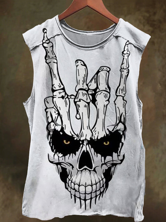 Unisex Abstract Skull Print Casual Cotton Tank Top