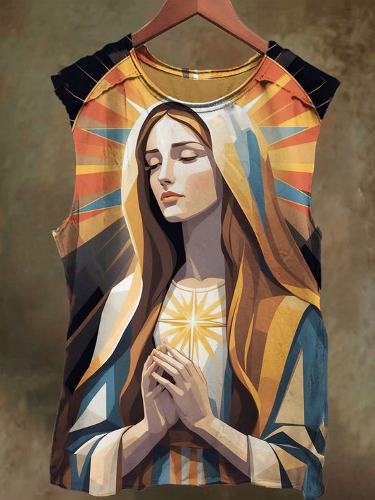 Unisex Virgin Mary Prayer Print Casual Cotton Tank Top