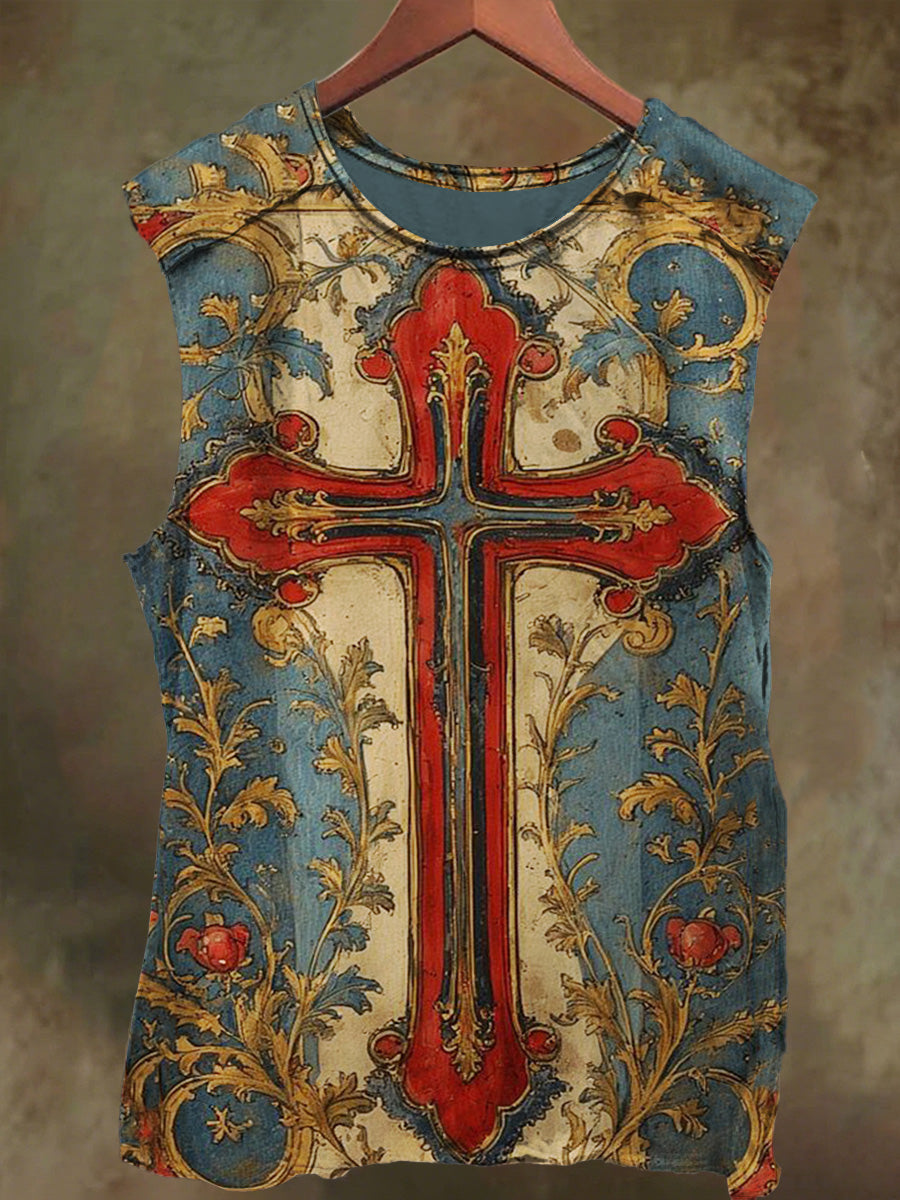 Unisex Vintage Cross Faith Print Casual Cotton Tank Top