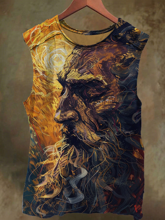 Unisex Oil Painting Elder Sage Print Casual Cotton Tank Top