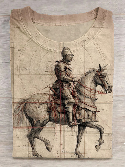 Horseback Rider Print Crew Neck Short Sleeve T-Shirt