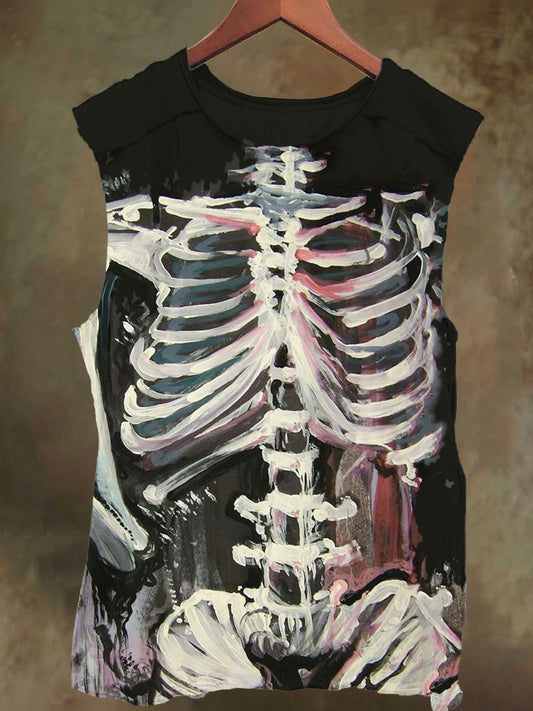 Unisex Skeleton Print Casual Cotton Tank Top