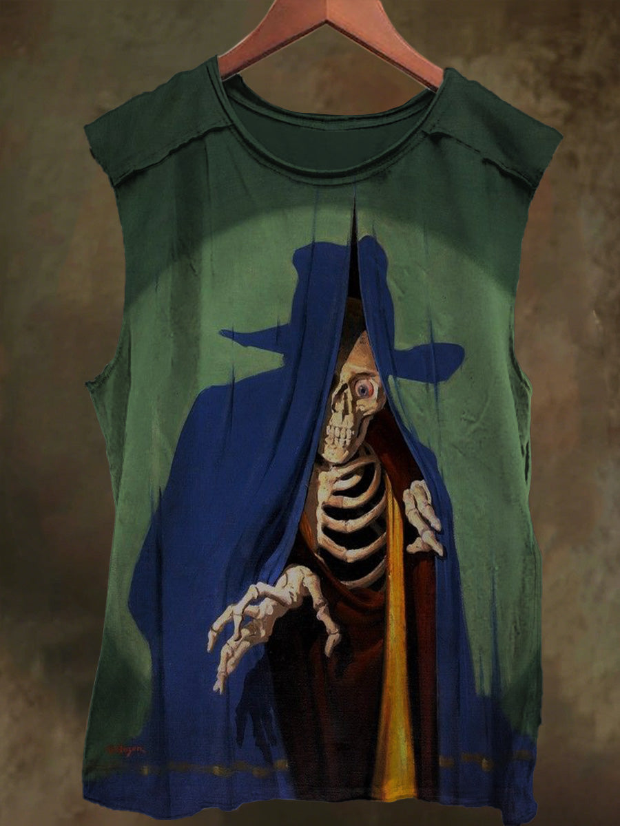 Unisex Magician Skull Print Casual Cotton Tank Top