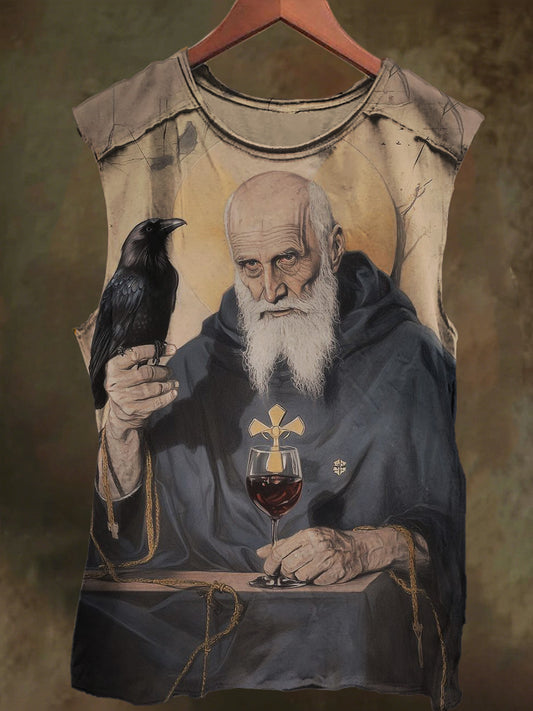 Unisex Cross Pope and Raven Print Casual Cotton Tank Top