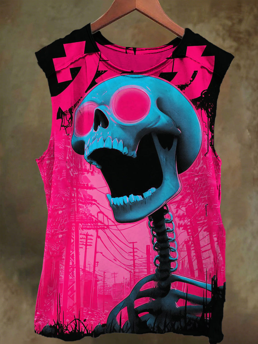 Unisex Ghost Fire Skull Print Casual Cotton Tank Top