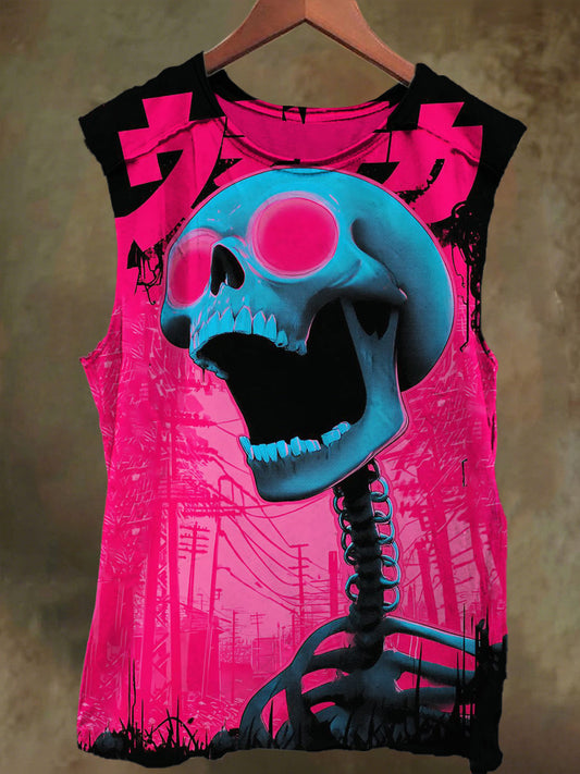 Unisex Ghost Fire Skull Print Casual Cotton Tank Top