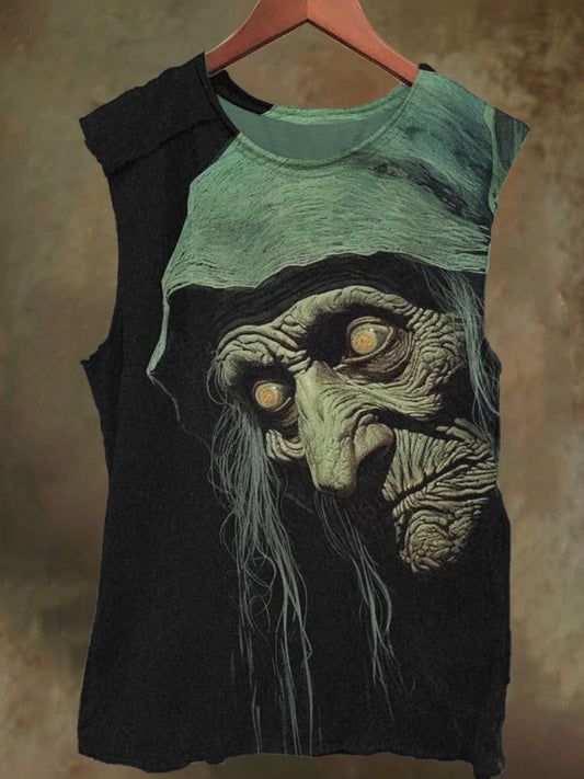 Unisex Witchy Granny Print Casual Cotton Tank Top