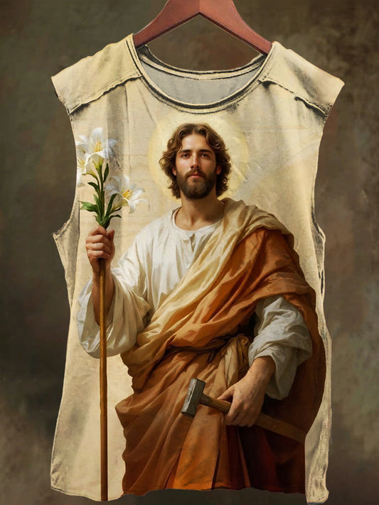 Unisex Jesus and Floral Print Casual Cotton Tank Top