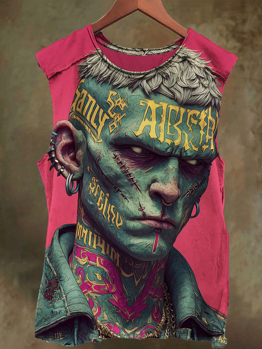 Unisex Devil Tattoo Graffiti Print Casual Cotton Tank Top