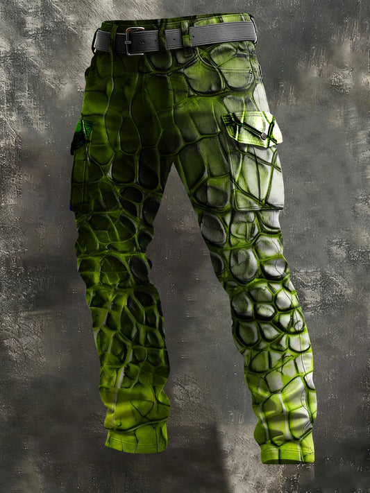 Men's Vintage Fluorescent Leather Art Print Casual Trousers