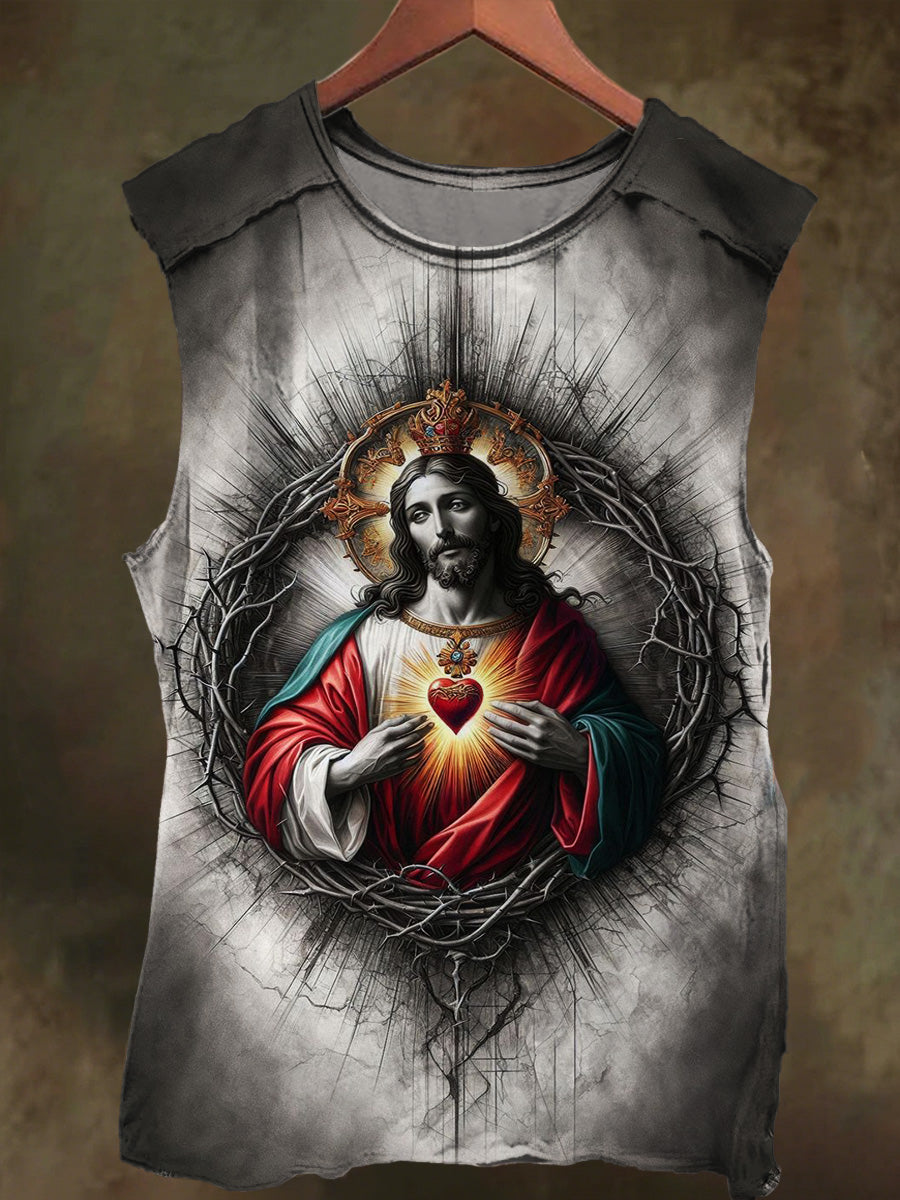 Unisex Thorns and Jesus' Eye Print Casual Cotton Tank Top