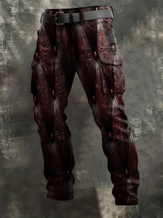 Men's Vintage Diamond-Patterned Art Print Casual Trousers