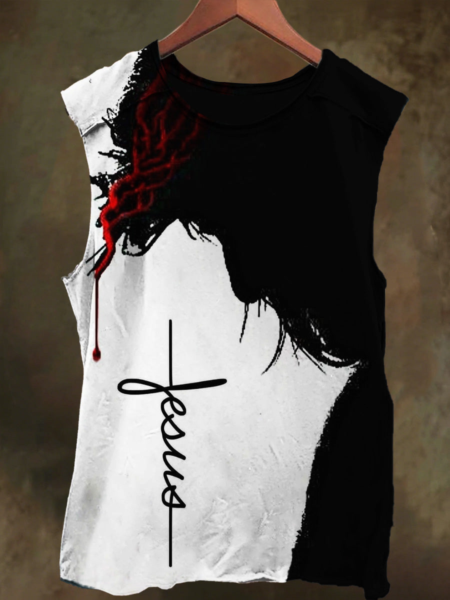 Unisex Jesus Prayer Print Casual Cotton Tank Top