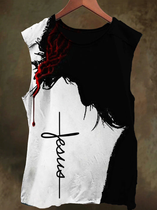Unisex Jesus Prayer Print Casual Cotton Tank Top