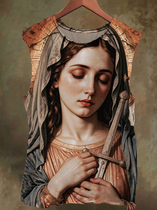 Unisex Virgin Mary Cross Print Casual Cotton Tank Top