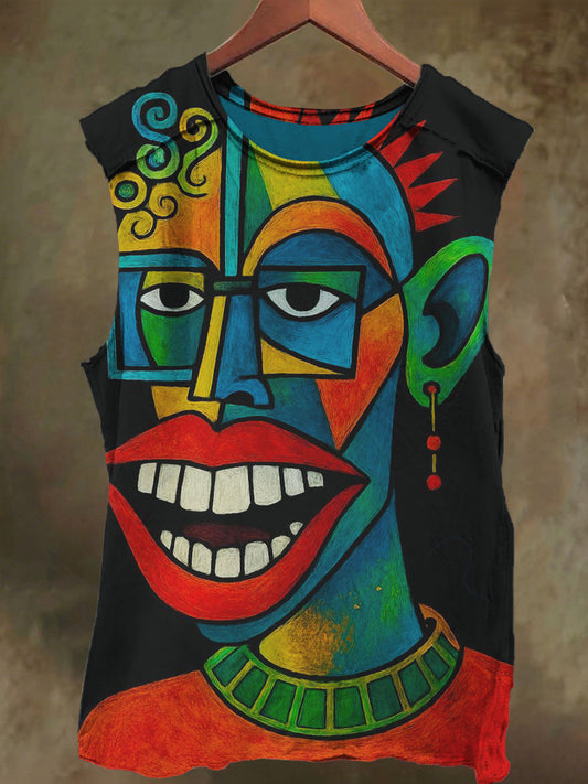 Unisex Colorful Graffiti Abstract Print Casual Cotton Tank Top