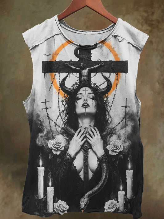 Unisex Cross-Printed Jesus and Nun Casual Cotton Tank Top