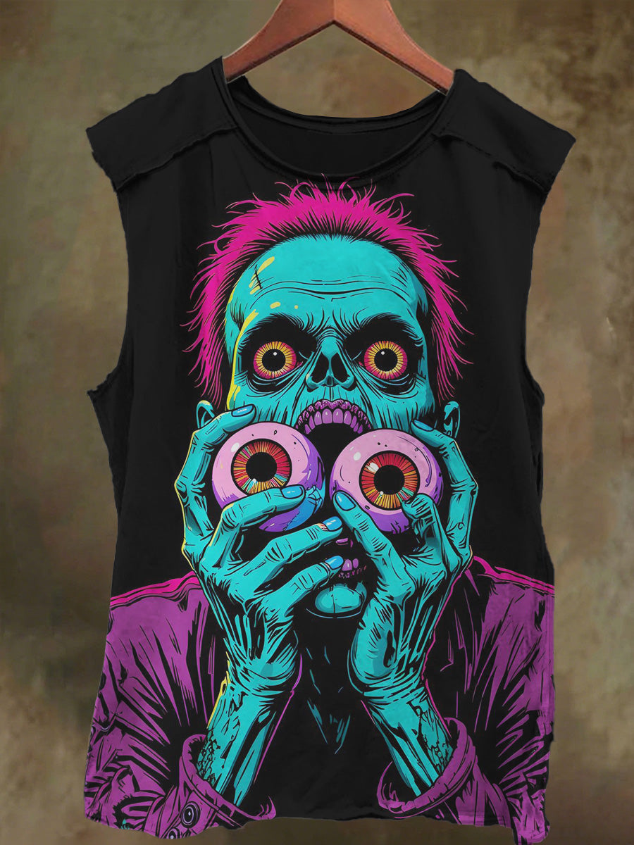 Unisex Zombie Eyeball Print Casual Cotton Tank Top