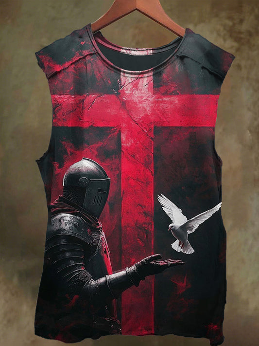 Unisex Peace Dove Knight Print Casual Cotton Tank Top