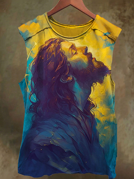 Neutral-Style Bright Jesus Print Casual Cotton Tank Top