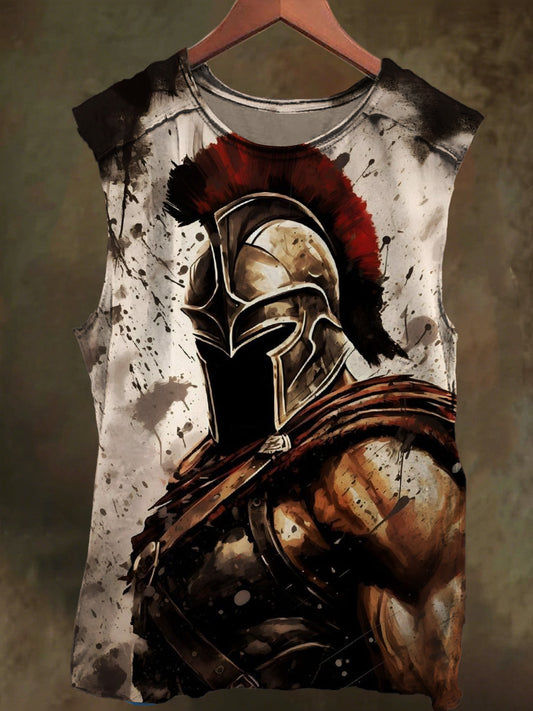 Unisex Ink-Washed Gladiator Print Casual Cotton Tank Top
