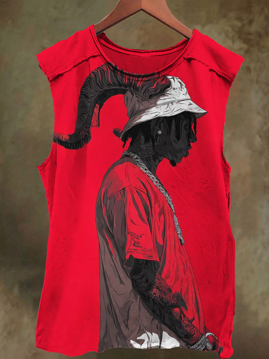 Unisex Horned Boy Print Cotton Tank Top