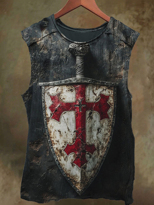 Unisex Vintage Crusader Print Casual Cotton Tank Top