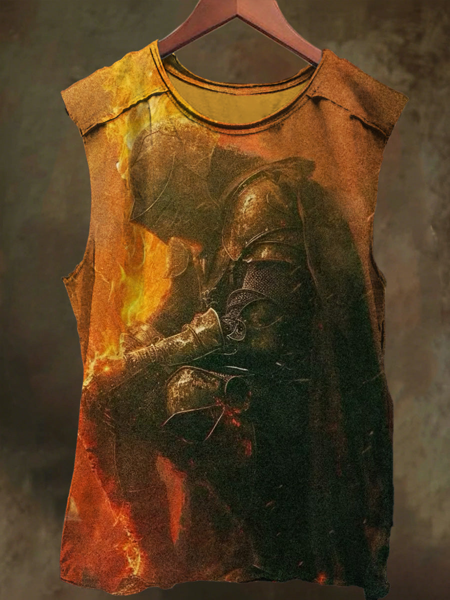Unisex Flame Knight Faith Print Casual Cotton Tank Top