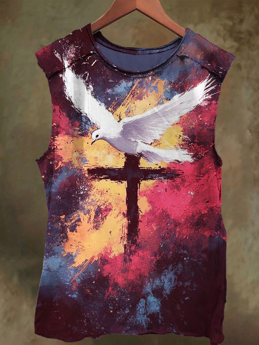 Unisex Oil Painting Cross-Print Casual Cotton Tank Top