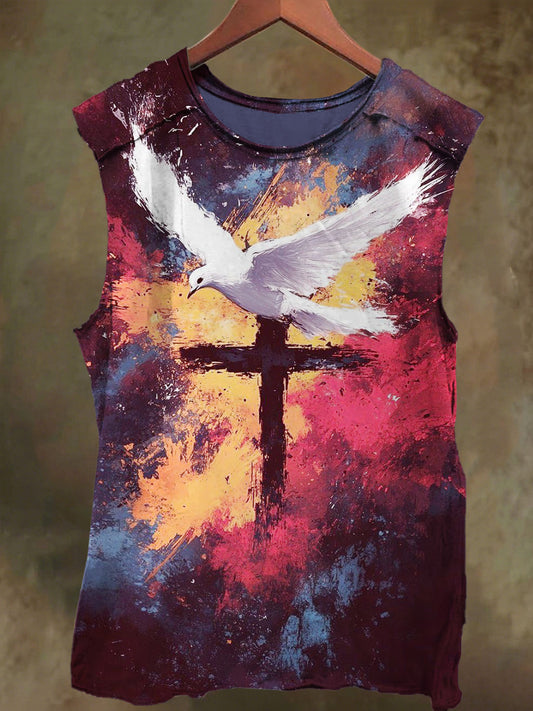 Unisex Oil Painting Cross-Print Casual Cotton Tank Top