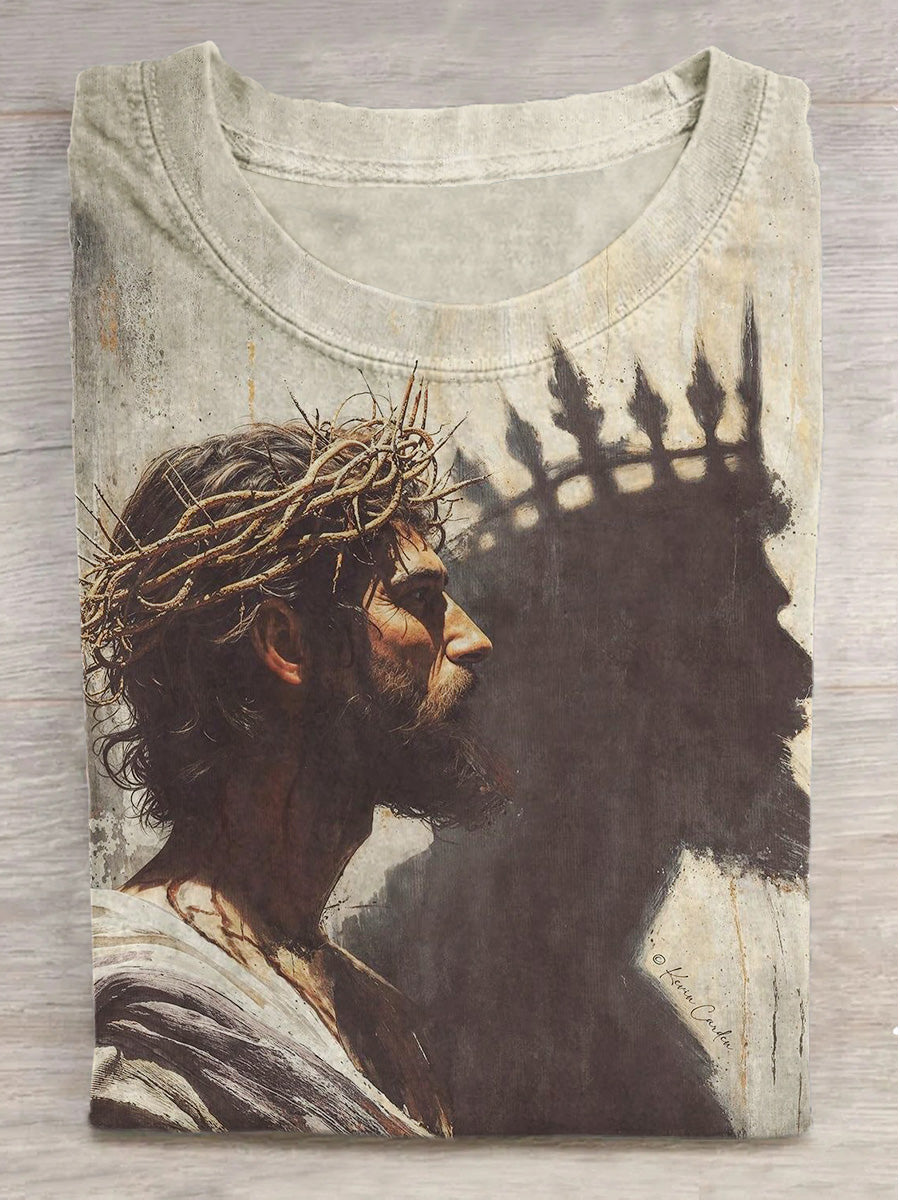Jesus Silhouette Print Crew Neck Short Sleeve T-Shirt