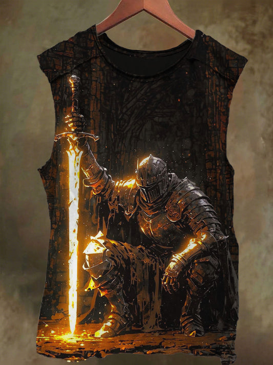 Unisex Gold Knight Print Casual Cotton Tank Top