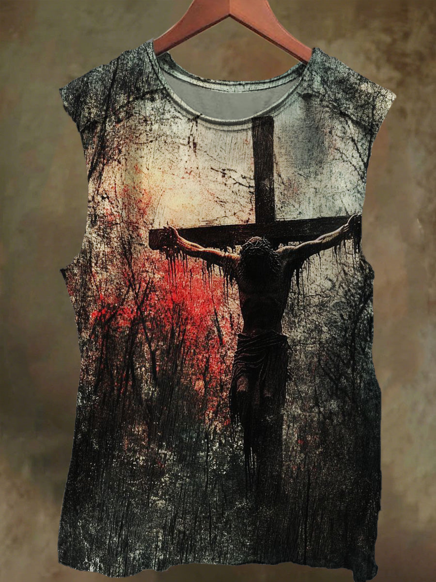 Unisex Abstract Cross Jesus Print Casual Cotton Tank Top
