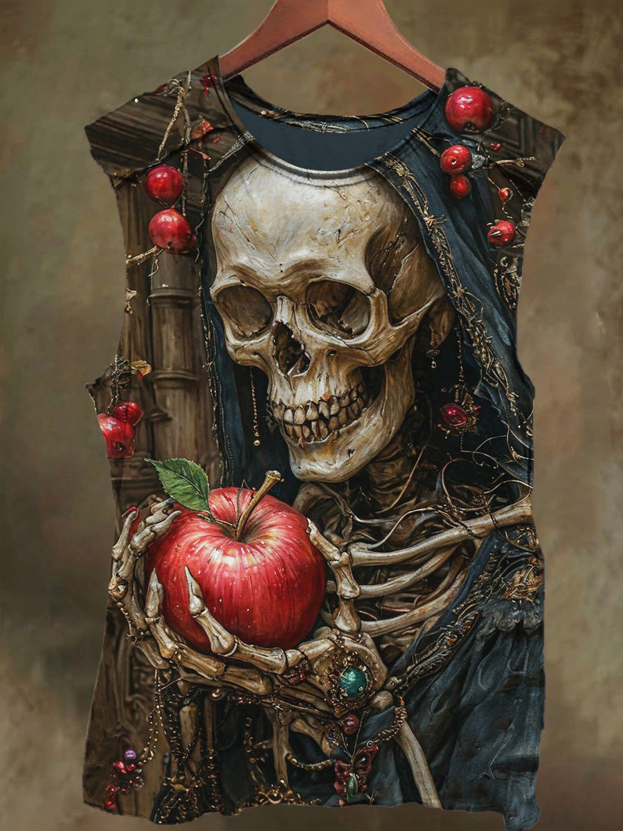 Unisex Skull Princess Apple Print Casual Cotton Tank Top
