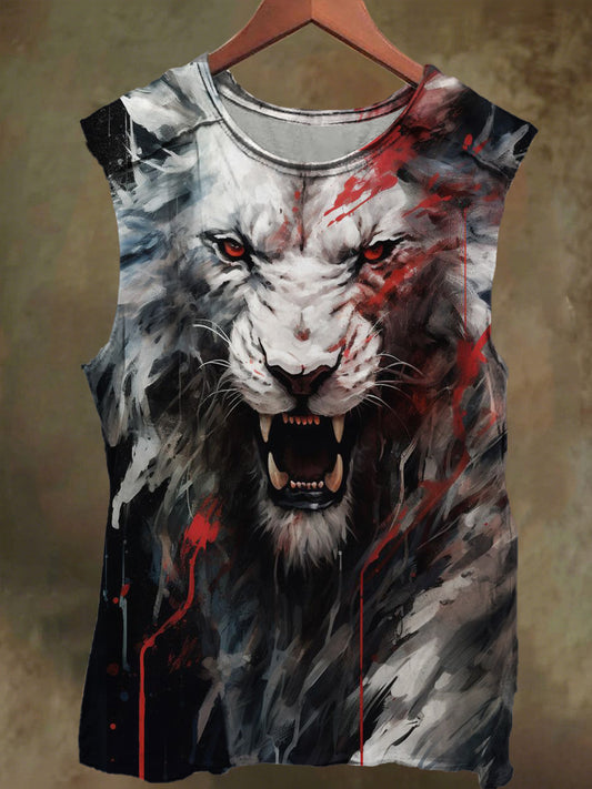 Unisex Blood Tiger Print Casual Cotton Tank Top