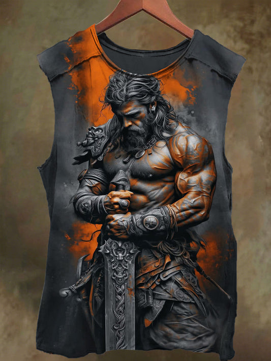 Unisex Muscle Warrior Print Casual Cotton Tank Top
